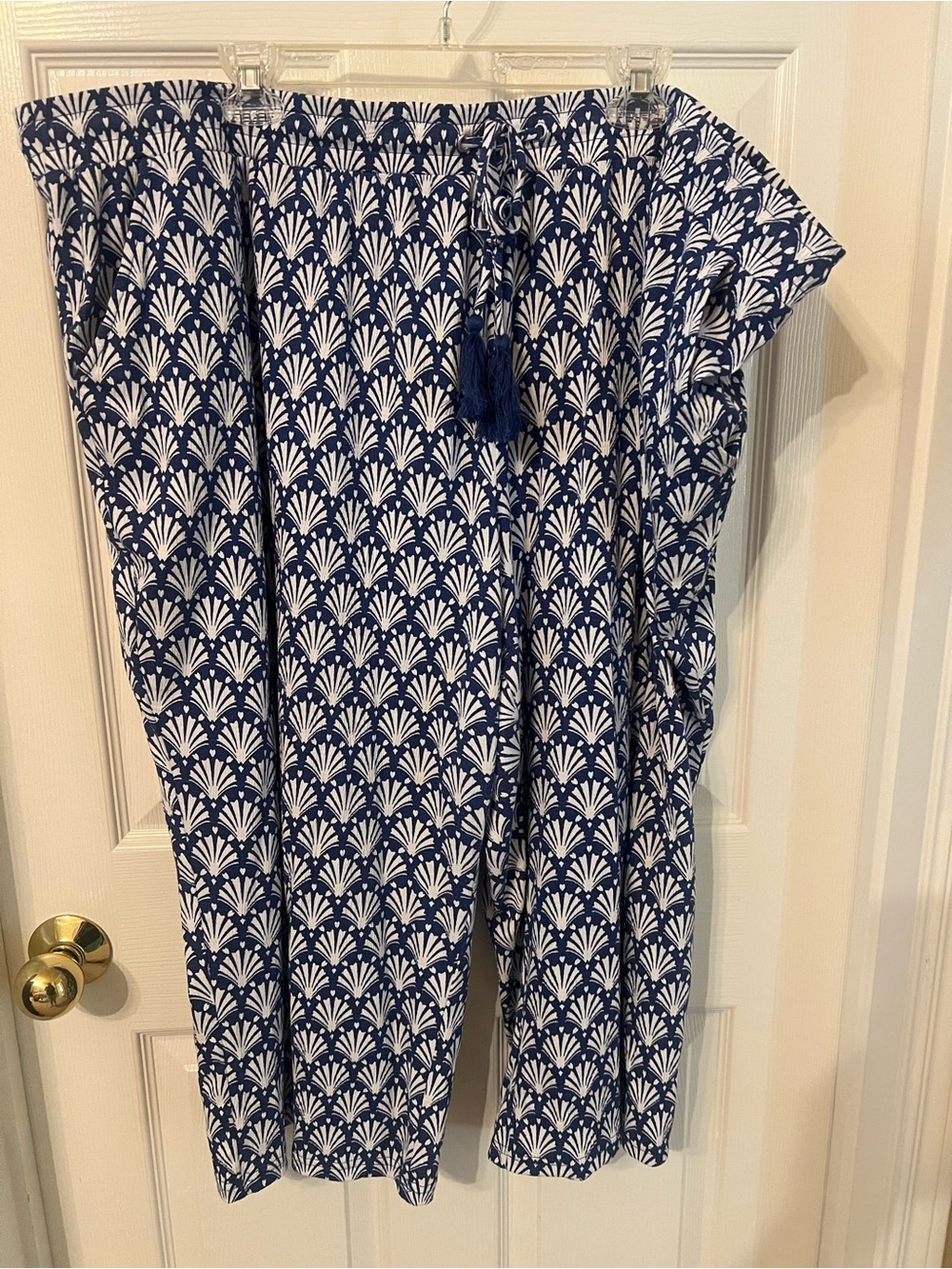 Women's Navy & White Patterned Bottoms with Tassel Waist